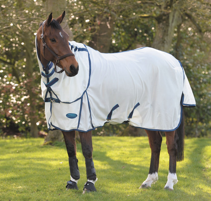 WeatherBeeta ComFITec AirFlow Detach-A-Neck Fly Sheet - White/Blue 69 in 