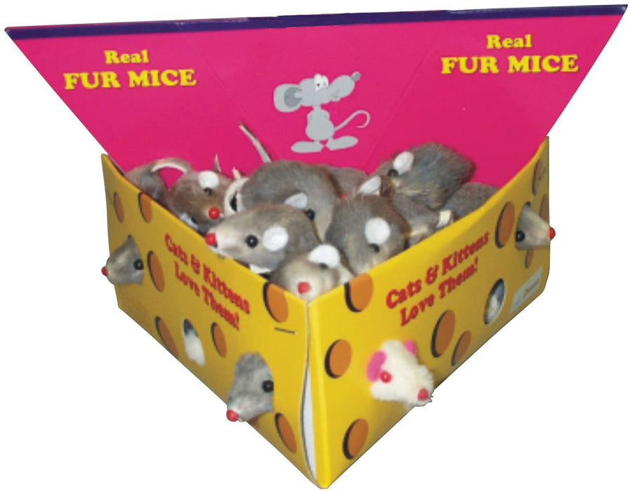 Furry Mice Cat Toy - Cheese Box of Furry Mice, box of 24  