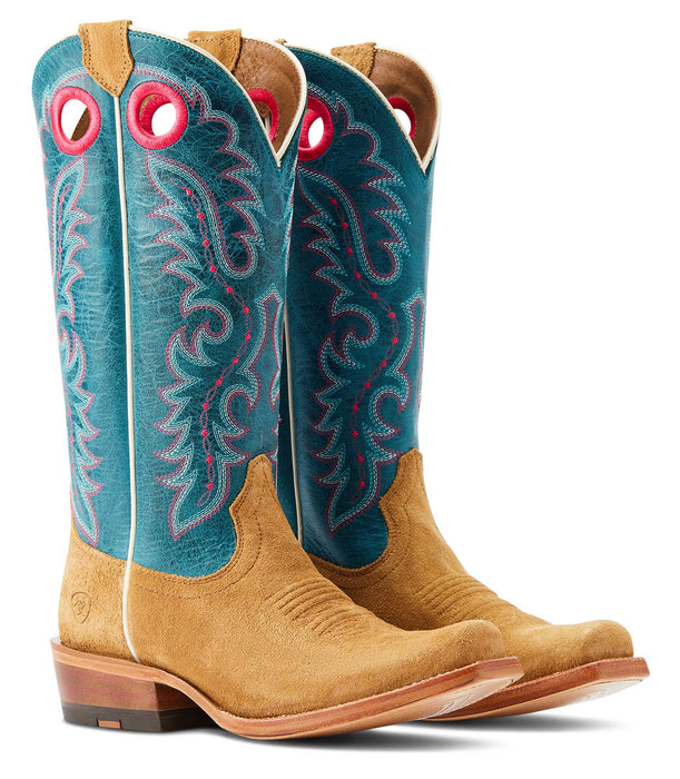 Ariat Women's Futurity Boon Western Boot - Buckskin Roughout/Turquoise 6 