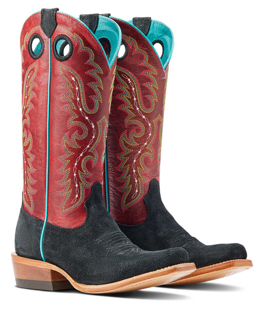 Ariat Women's Futurity Boon Western Boot - Black Roughout/Red 7.5 