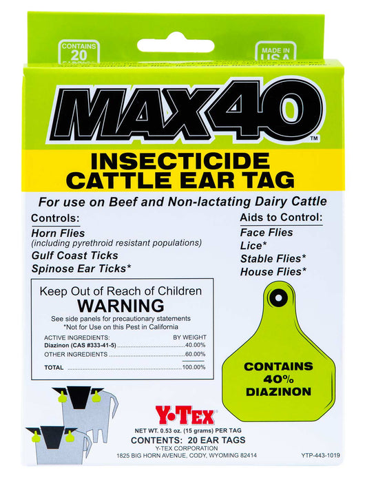 20 - pk Max 40 Insecticide Cattle Ear Tag - Jeffers - Farm & Ranch Supplies > Identification & Ear Tags