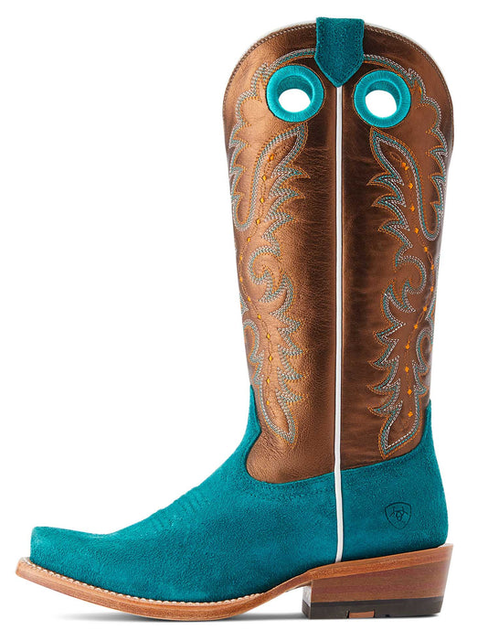 Ariat Women's Futurity Boon Western Boot - Turquoise Roughout/Gold 8 