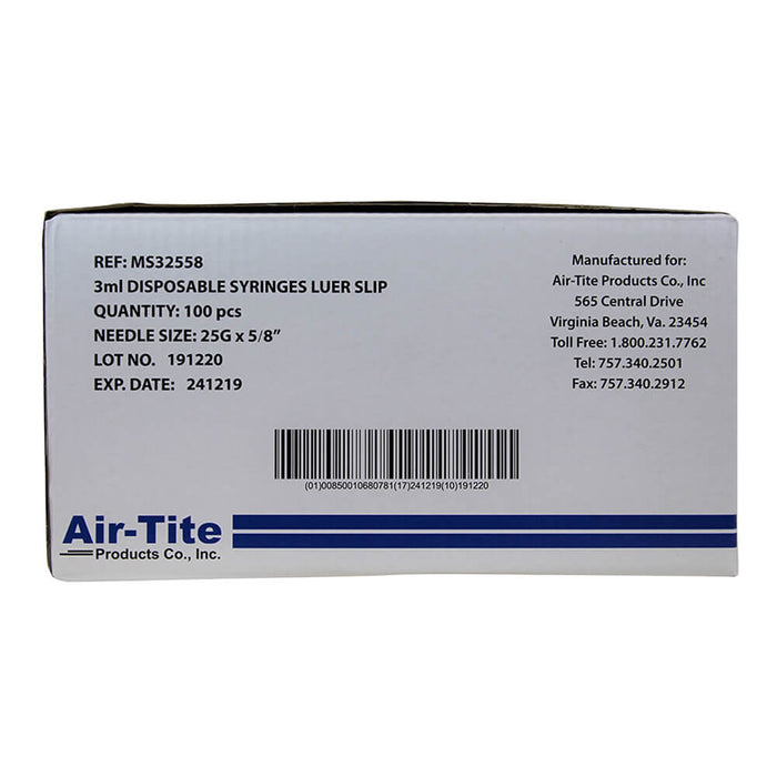 Air-Tite Syringes w/Needles  3cc LS x 25 g x 5/8' - 3cc LS x 25 g x 5/8'  