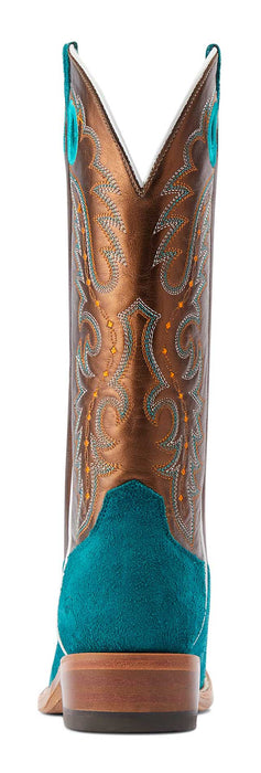 Ariat Women's Futurity Boon Western Boot - Turquoise Roughout/Gold 8 