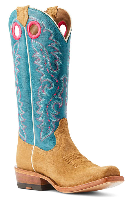 Ariat Women's Futurity Boon Western Boot - Buckskin Roughout/Turquoise 6 