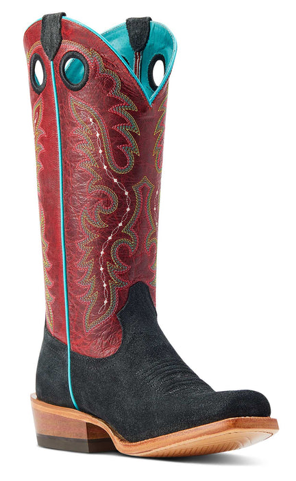 Ariat Women's Futurity Boon Western Boot - Black Roughout/Red 7.5 