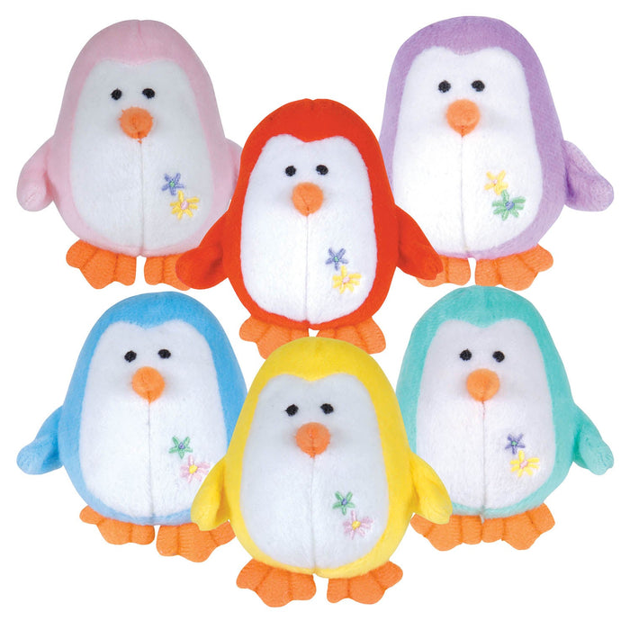 3" Multi Color Penguins with Squeakers, 6 Piece Kit