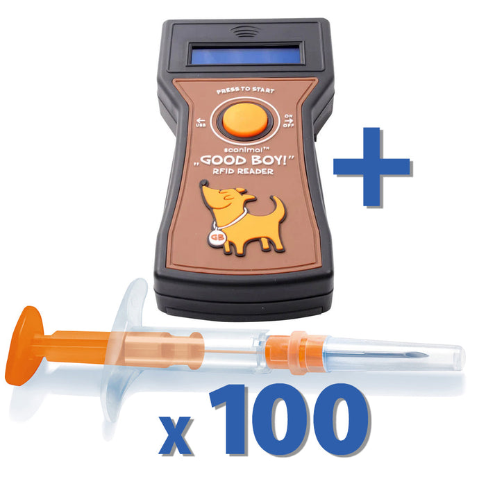 Good Boy Microchip Scanner Kit with 100 Adeqid Microchips