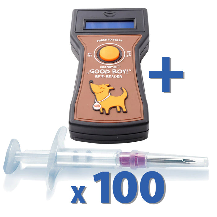 Good Boy Microchip Scanner Kit with 100 Adeqid Microchips