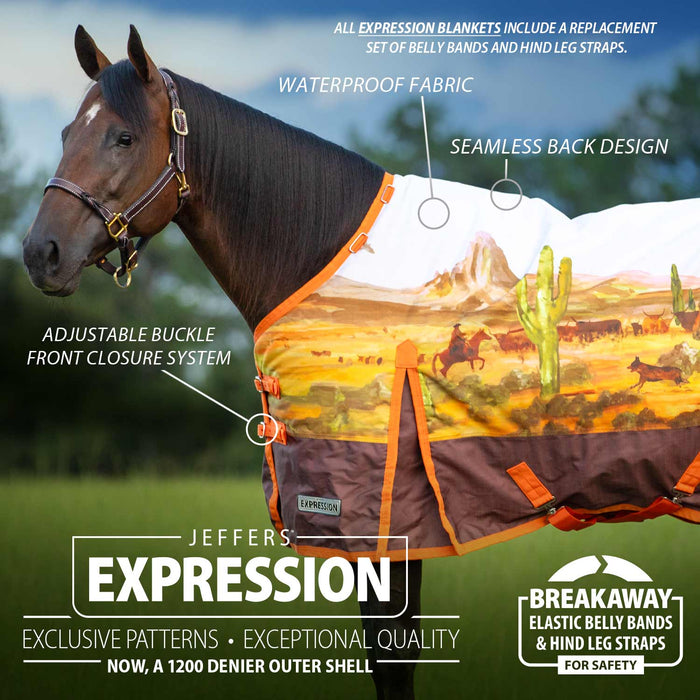 Jeffers Expression 1200 Denier Standard Neck Turnout Blanket, 240 Gram, Cattle Drive