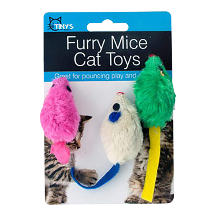 4" Furry Mice Cat Toys, Assorted Colors, 3 pk