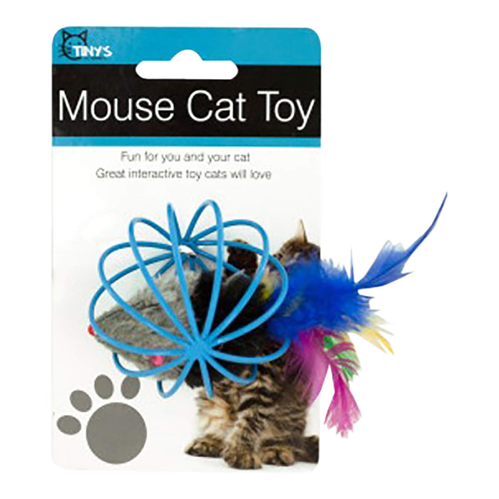 Feathered Mouse in Ball Cage Cat Toy, Assorted, 2.5"D