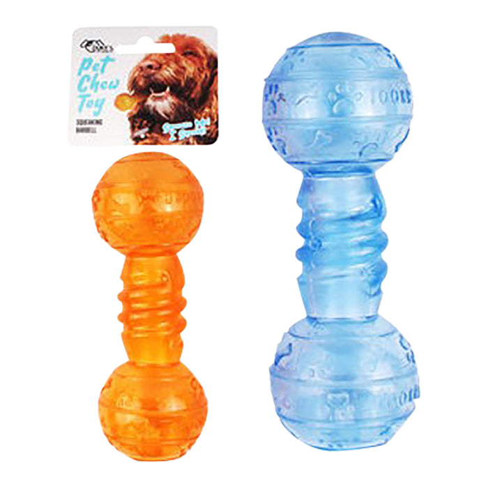 Squeaking Barbell Pet Chew Toy, Assorted Colors, 6.5"L