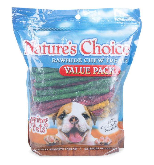 Natures Choice Rawhide Munchy Stick, Assorted Colors, 100pk  