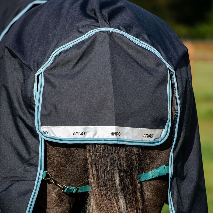 Amigo Bravo 12 Plus Horse Turnout Blanket with 250 gram fill, Navy/Aqua - Jeffers - Horse Supplies > Horse Blankets & Sheets