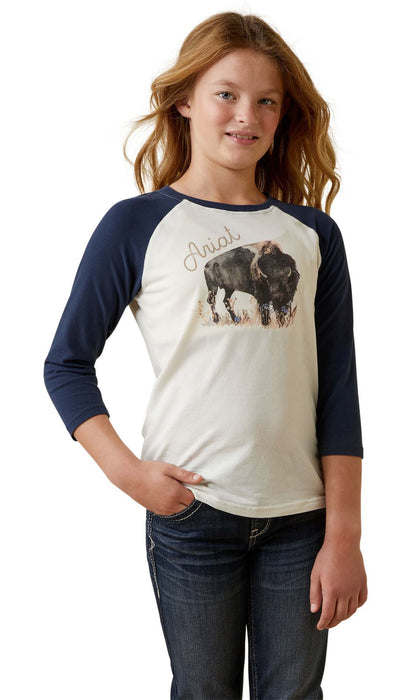 Ariat Girl's Painted Buffalo Raglan T-Shirt - Jeffers - Children > Girls > Shirts & Tees