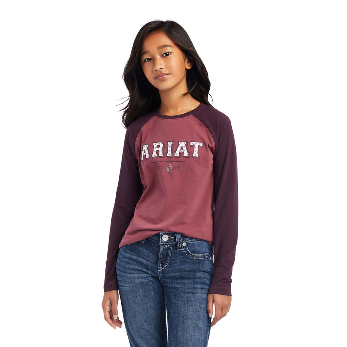 Ariat Girls Varsity Longsleeve T-Shirt, Mulberry/Rose - Jeffers - Children > Girls > Shirts & Tees