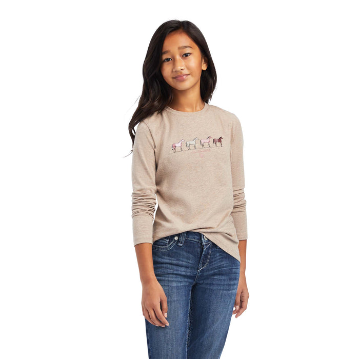 Ariat Youth 'Horse of a Different Color' Longsleeve T-Shirt, Banyan Bark Heather - Jeffers - Children > Girls > Shirts & Tees