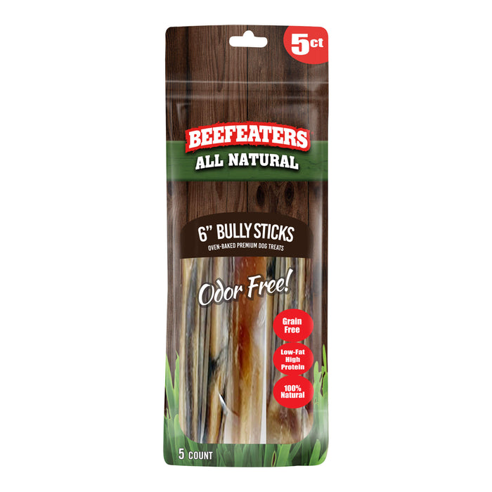 Beefeaters Bully Sticks, 6 in, 5 count bag - Jeffers - Dog Supplies > Dog Treats > Bully Sticks