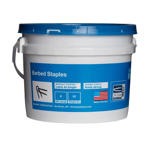 Bekaert 1.75' 8 ga Double Barbed Staples, 50 lb Bucket - Jeffers - Farm & Ranch Supplies > Fencing & Barriers