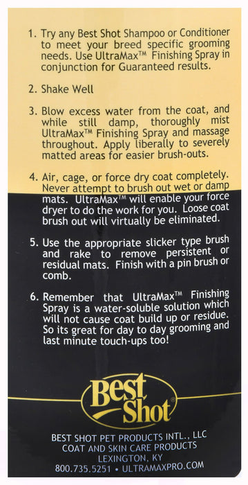 Best Shot UltraMAX Pro Finishing Spray - Jeffers - Animal & Pet Supplies > Pet Grooming > Pet Shampoo & Conditioner