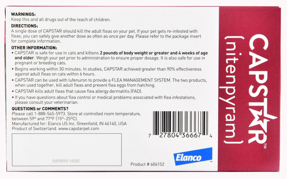 Capstar Flea Tablet for Cats, 6 count - Jeffers - Animal Health & Wellness > Flea & Tick Control