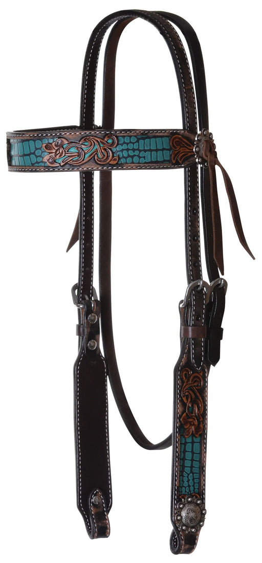 Circle Y Distressed Gator Browband Headstall - Jeffers - Horse Supplies > Horse Tack > Bridles & Headstalls