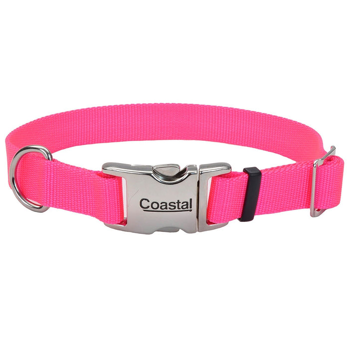 Coastal Adjustable Dog Collar with Metal Buckle, Neon Pink - Jeffers - Dog Supplies > Dog Apparel > Dog Collars, Harnesses, & Leashes