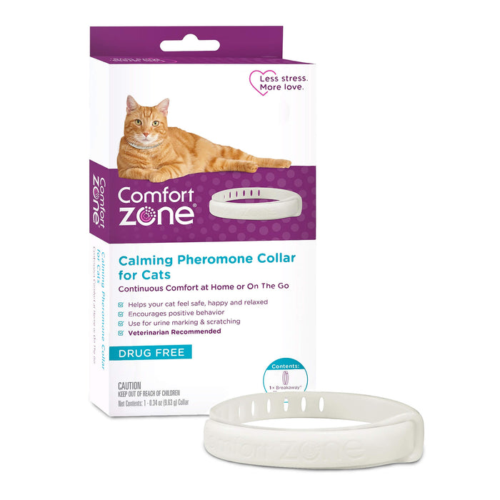 Comfort Zone Cat Calming Pheromone Collar, Anxiety & Stress Relief Aid, Breakaway Design, White - Jeffers - Animal & Pet Supplies > Pet Training Aids