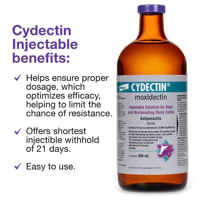 Cydectin Injectable Cattle Dewormer, 500 mL - Jeffers - Animal Health & Wellness > Medicine