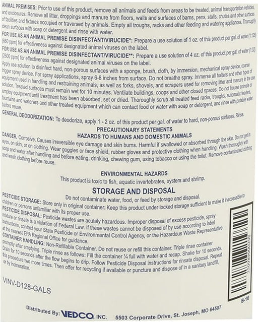 D - 128 Disinfectant, gallon - Jeffers - Animal & Pet Supplies > Pet Odor & Stain Removers