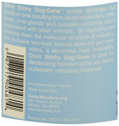 Davis Stinky Dog - Gone (Powerful Pet Deodorizer) Spray, 16 oz with Sprayer - Jeffers - Animal & Pet Supplies > Pet Odor & Stain Removers