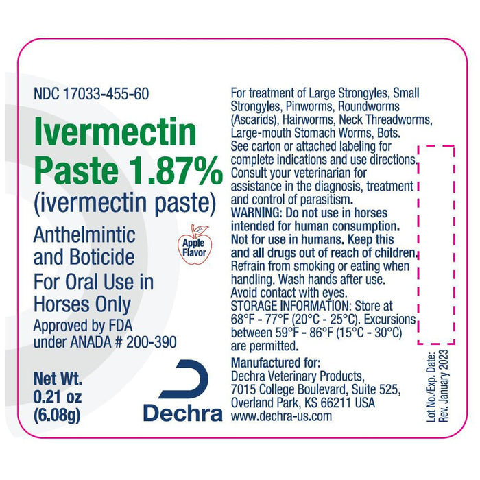 Dechra Ivermectin Paste 1.87% Anthelmintic and Boticide for Horses - Jeffers - Animal Health & Wellness > Medicine