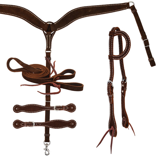 Diamond R Roughout One Ear Headstall Tack Set, Full - Jeffers - Horse Supplies > Horse Tack > Tack Sets