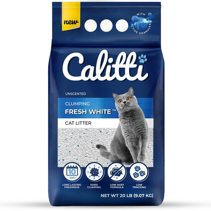 Calitti Fresh White Cat Litter, Unscented, 20 lbs