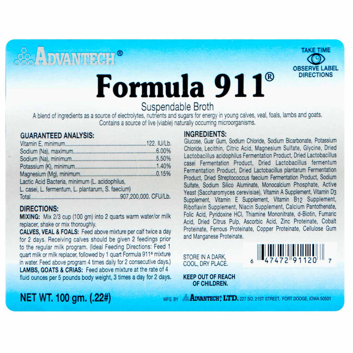 Formula 911 Suspendable Broth (100 gram pk) - Jeffers - Animal Health & Wellness > Vitamins & Supplements