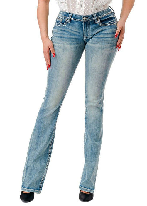 Grace in LA 3D Steer Head Mid Rise Bootcut Jeans - Jeffers - Women > Women's Clothing > Women's Jeans, Pants, Shorts