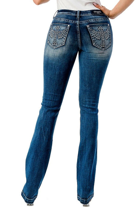 Grace in LA 3D Wing Mid Rise Bootcut Jeans - Jeffers - Women > Women's Clothing > Women's Jeans, Pants, Shorts