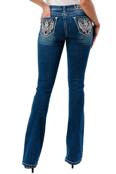 Grace in LA Americana Wing Embellished Mid Rise Bootcut Jeans - Jeffers - Women > Women's Clothing > Women's Jeans, Pants, Shorts