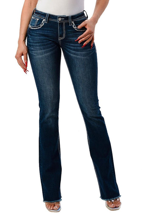 Grace in LA Horseshoe Embellished Mid Rise Bootcut Jeans - Jeffers - Women > Women's Clothing > Women's Jeans, Pants, Shorts