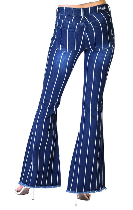 Grace in LA Stripe Flare Jeans - Jeffers - Women > Women's Clothing > Women's Jeans, Pants, Shorts