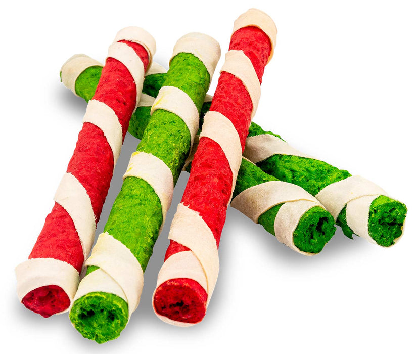 Holiday Beefhide Munchy Sticks w/ Wrap, 5 - pk - Jeffers - Dog Supplies > Dog Treats > Chews