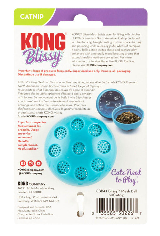 KONG Blissy Mesh Ball w/Catnip, Teal, Small - Jeffers - Cat Supplies > Cat Toys