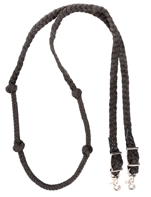 Martin Saddlery Braided Nylon Barrel Rein with Knots 1 - inch Thick Buckle Snap Ends, Black - Jeffers - Horse Supplies > Horse Tack > Reins