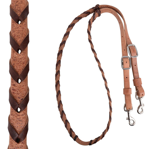 Martin Saddlery Latigo Laced Barrel Rein 3/4 - inch Thick Buckle and Keeper Snap Ends, Chocolate - Jeffers - Horse Supplies > Horse Tack > Reins