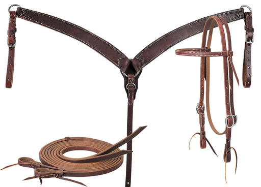 Oiled Harness Tack Set with Browband Headstall, Stainless Kit - Jeffers - Horse Supplies > Horse Tack > Tack Sets