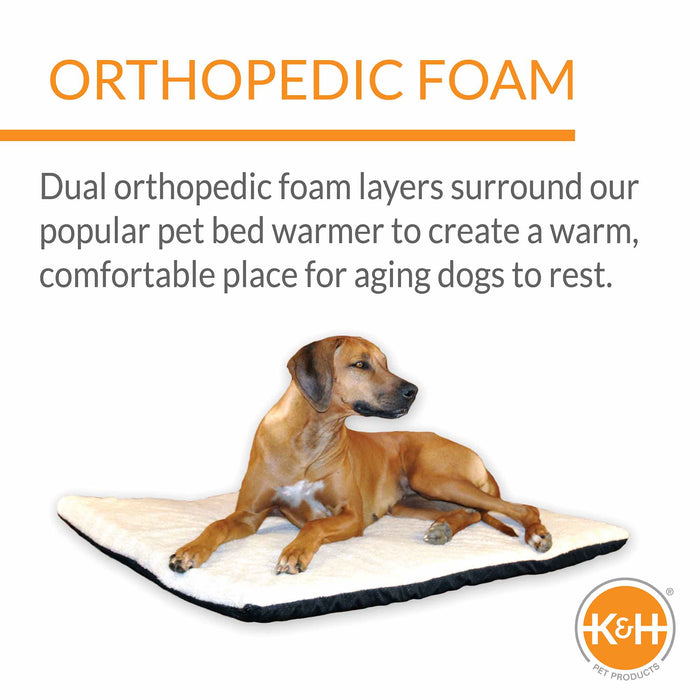 K&H Pet Products Ortho Thermo-Bed Heated Dog Bed Fleece Color White