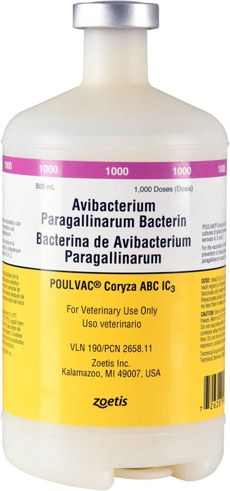 POULVAC Coryza ABC IC3 (Haemophilus Paragallinarum Bacterin), 500 mL - Jeffers - Animal Health & Wellness > Vaccines