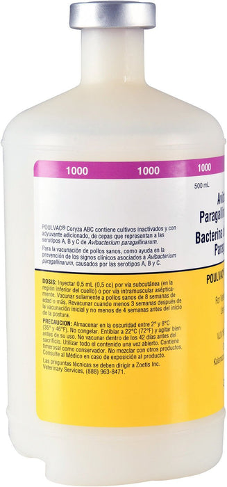 POULVAC Coryza ABC IC3 (Haemophilus Paragallinarum Bacterin), 500 mL - Jeffers - Animal Health & Wellness > Vaccines