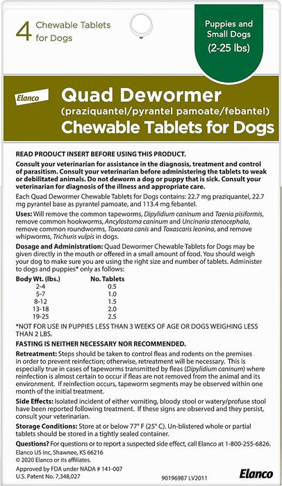 Quad Dewormer Chewable Tablets for Dogs - Jeffers - Animal Health & Wellness > Medicine